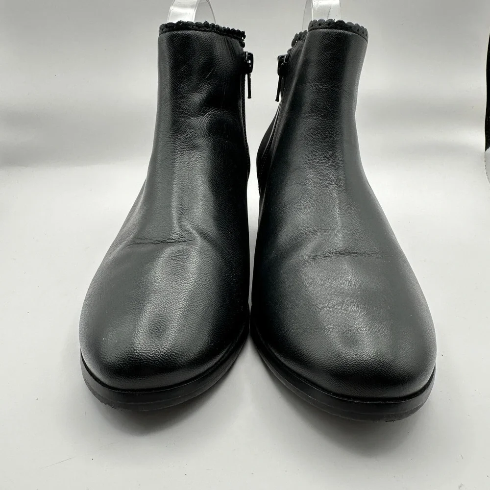 Jack Rogers Bailee Ankle Boots Womens Size‎ 7.5M Leather Block Heel Scalloped